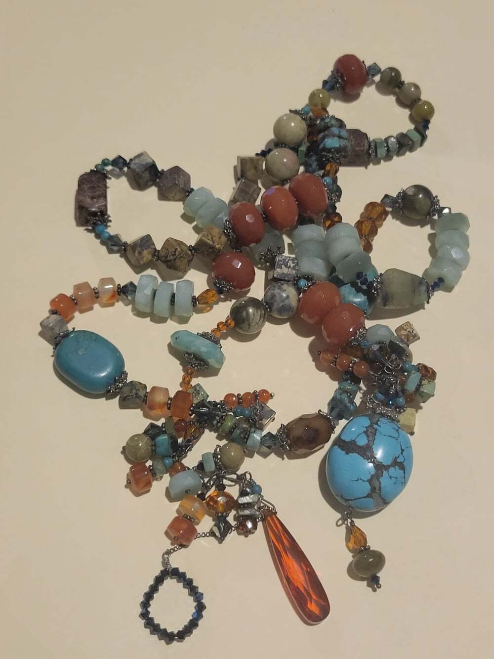 Amy Leiner 48.5" Lariat Semi Precious Stones Crystal Beads Necklace Boho Hippie